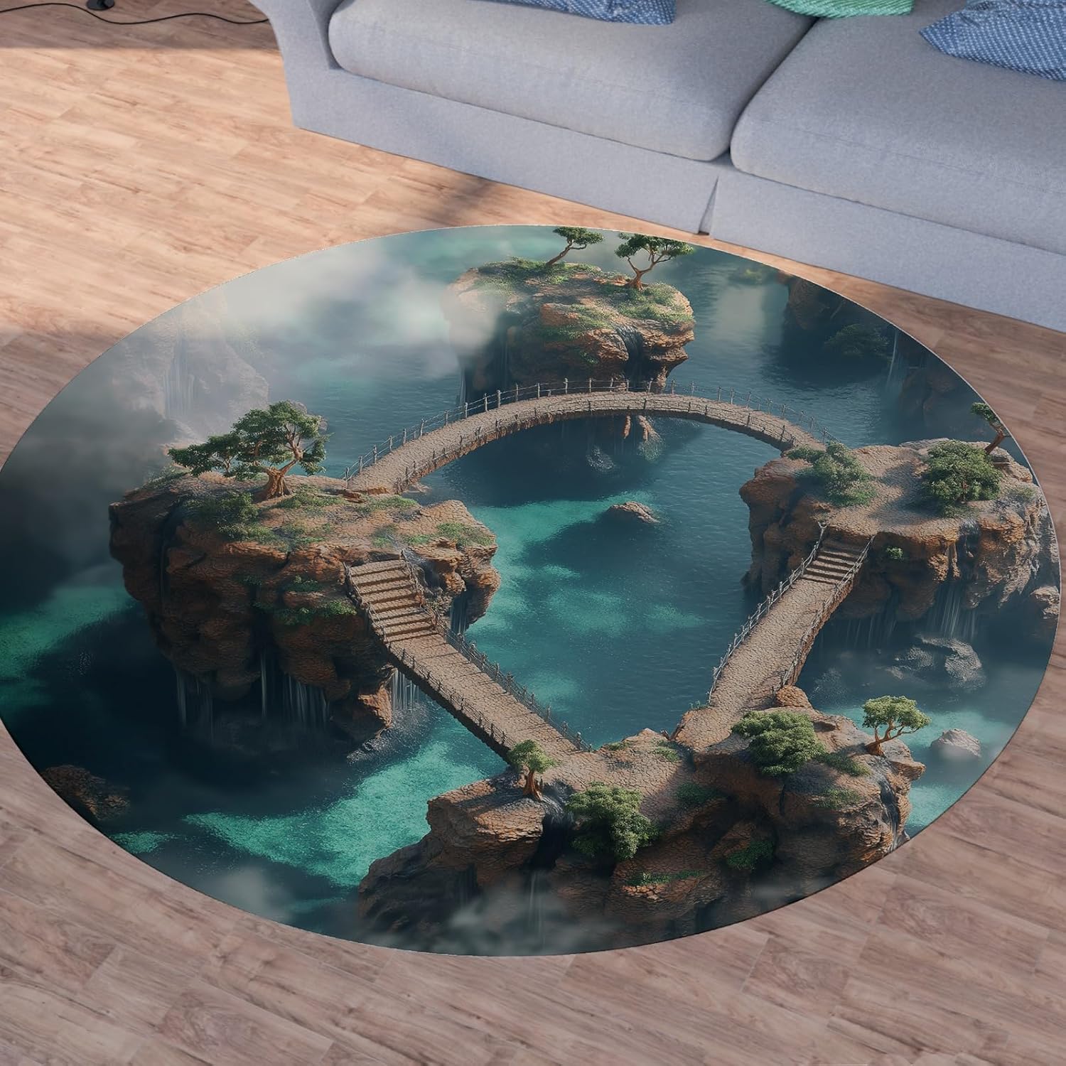 Product Title: Fantasy Bridge Landscape Round Rug – Decorative Carpet for Living Room & Bedroom