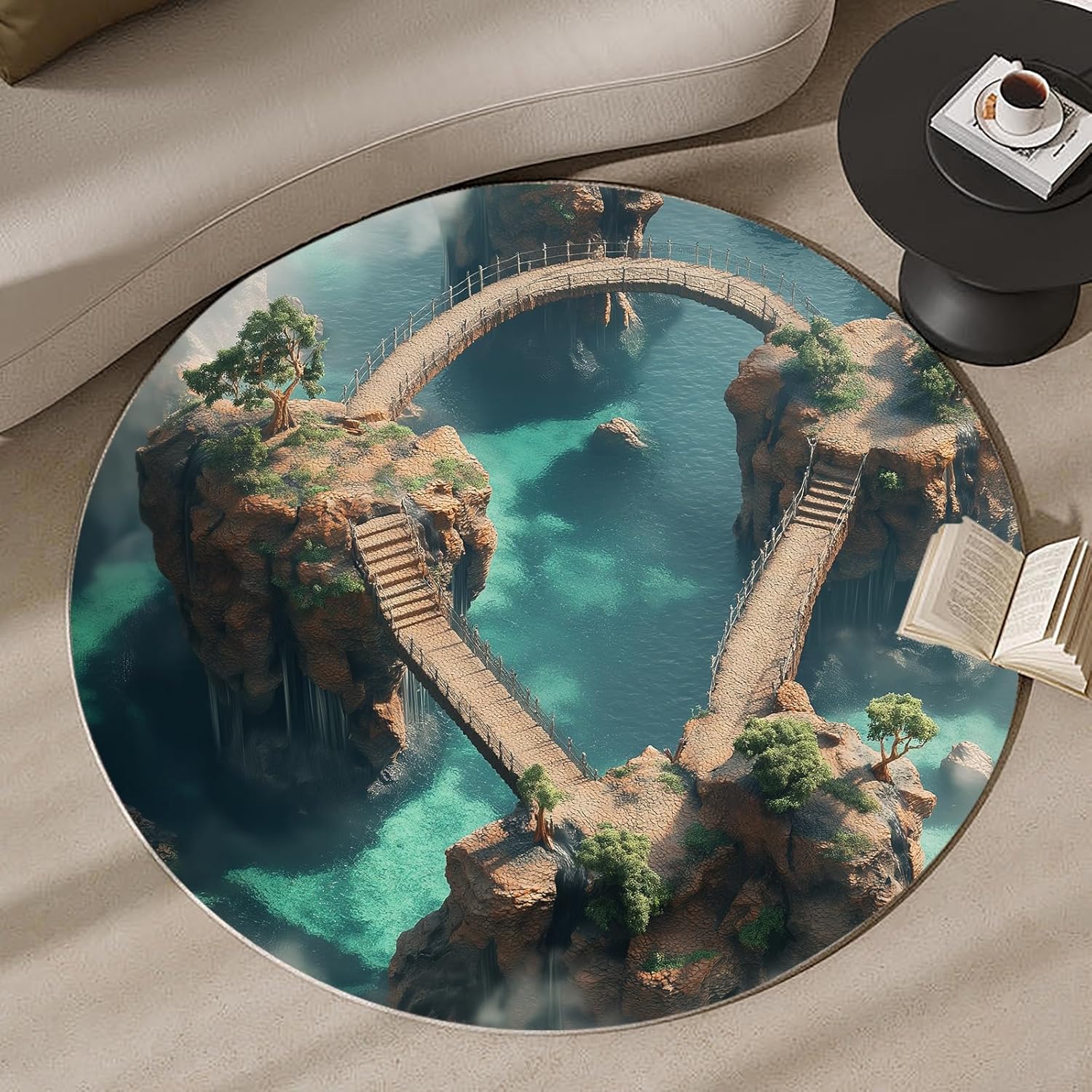 Product Title: Fantasy Bridge Landscape Round Rug – Decorative Carpet for Living Room & Bedroom