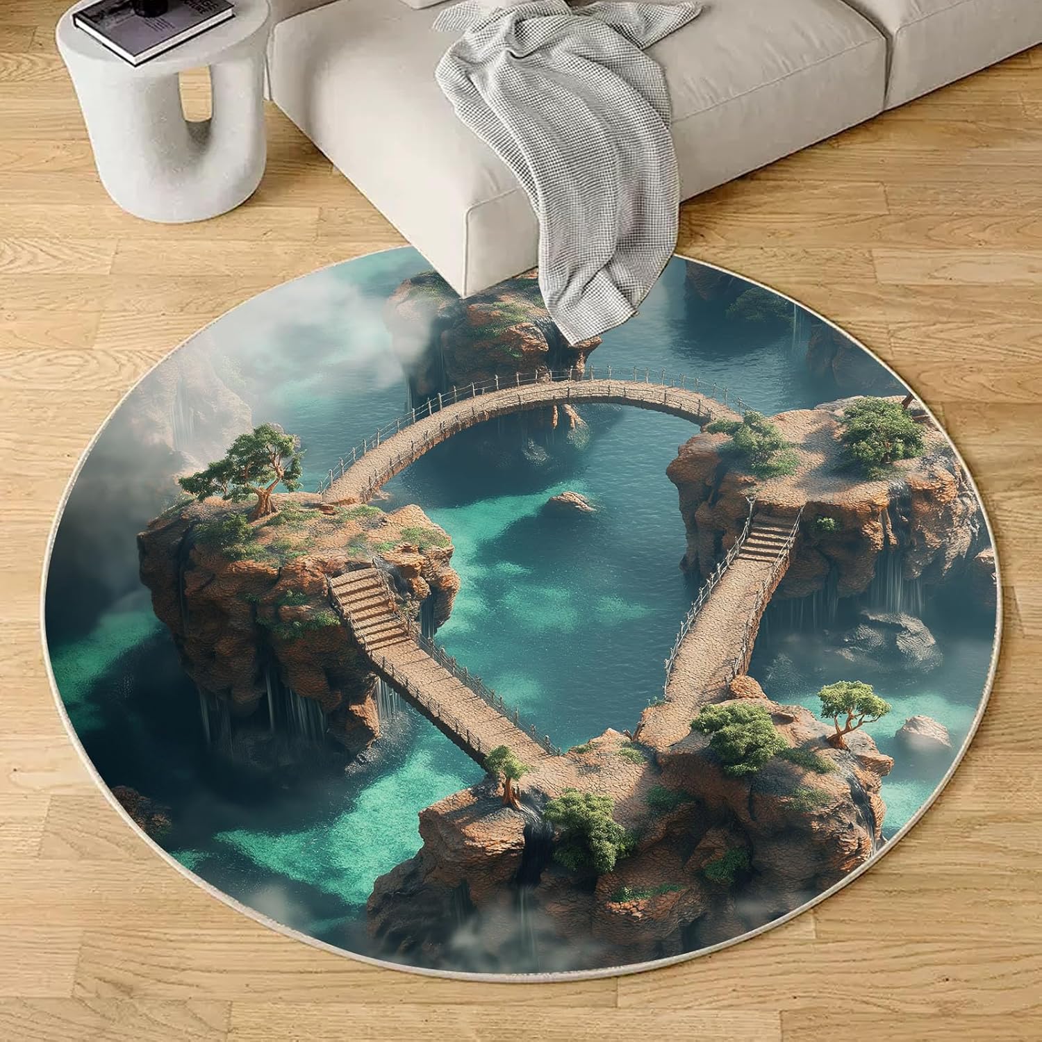 Product Title: Fantasy Bridge Landscape Round Rug – Decorative Carpet for Living Room & Bedroom